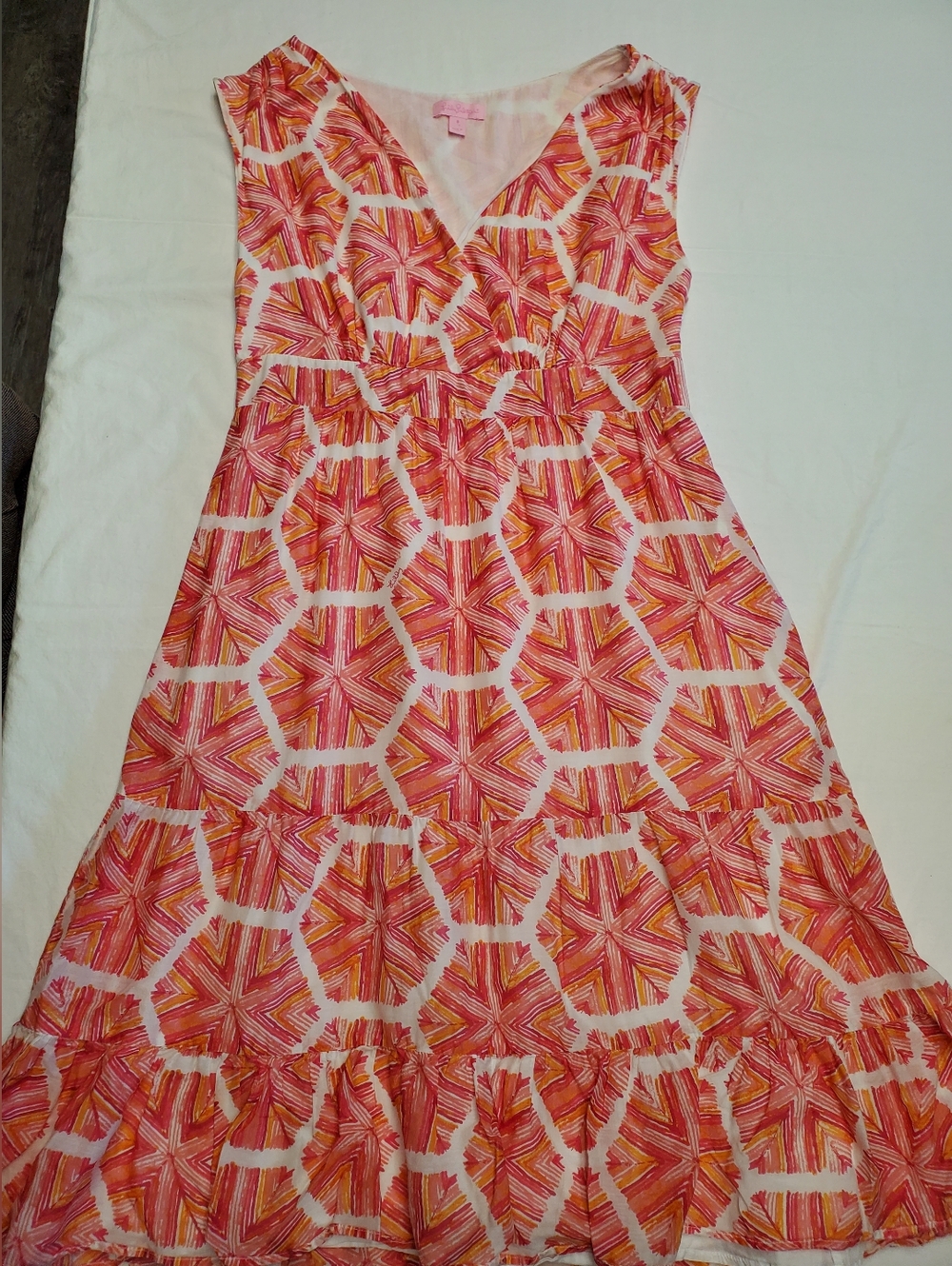 Lilly Pulitzer Pink Orange Tropical Maxi Dress Size 8 Sleeveless Resort Vacation